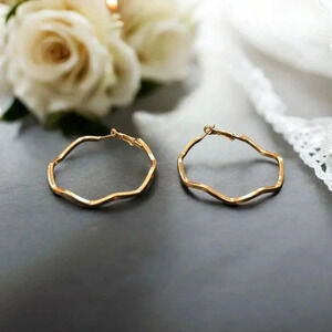 1 LEFT! Gold Plated Wavy Hoop Earrings